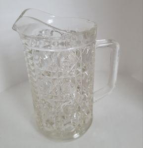 Vintage Federal  Clear Glass Windsor Button & Cane Syrup Pitcher